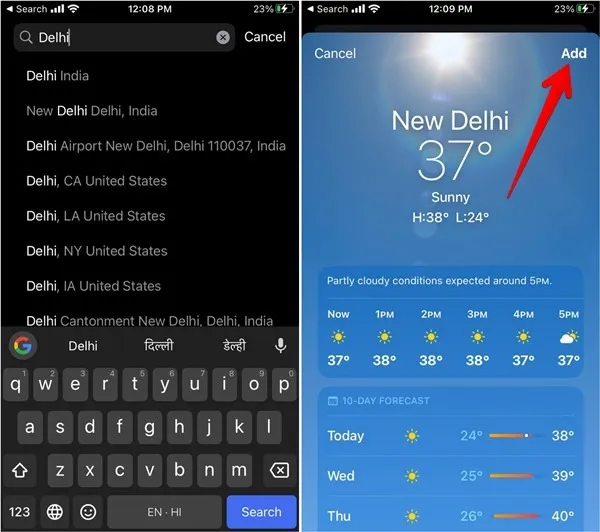 iPhone天気アプリに位置情報を追加するマニュアル