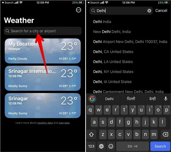 Iphone Weather App Cerca città