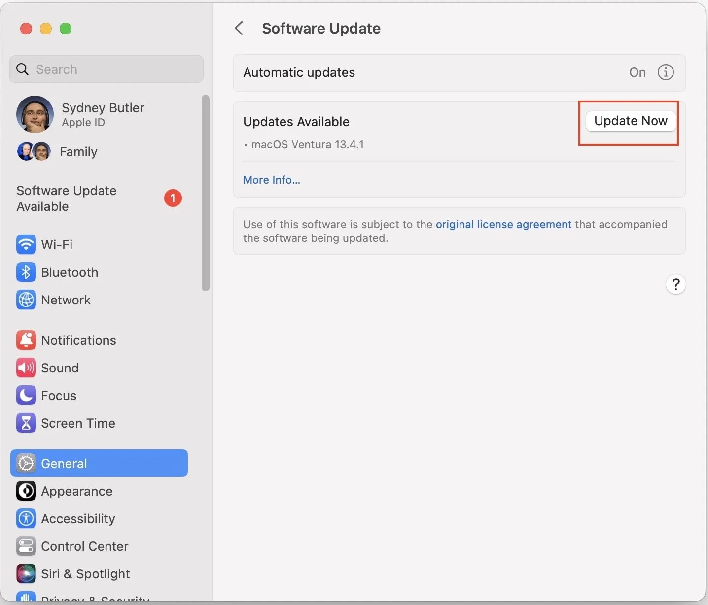 Schaltfläche „MacOS-Update“.