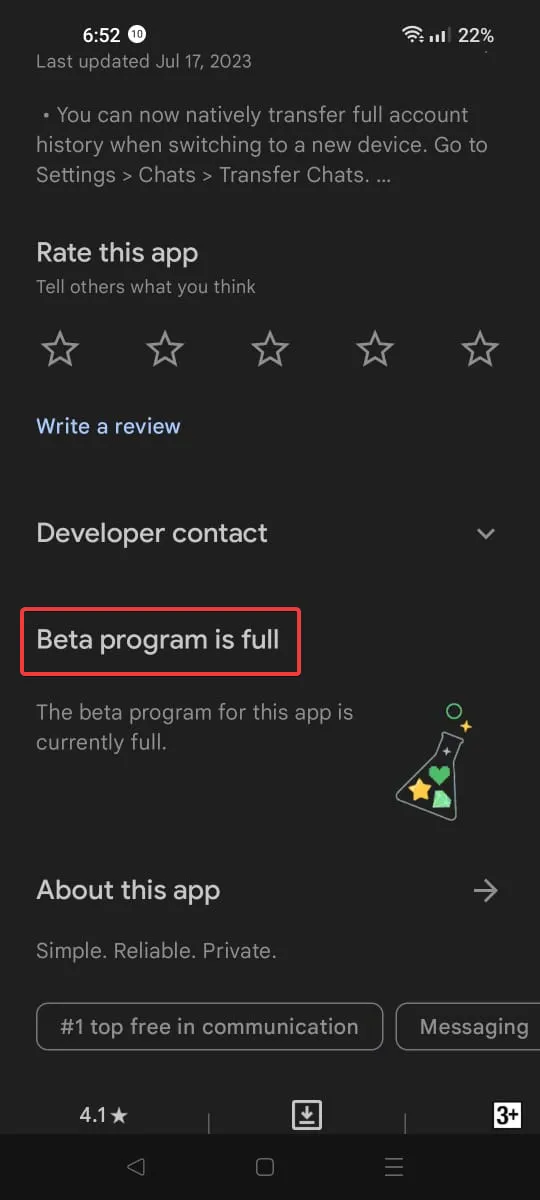 O programa beta está completo com o compartilhamento de tela do WhatsApp
