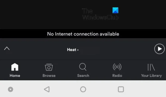 Spotify diz que não há conexão com a Internet no telefone ou no PC