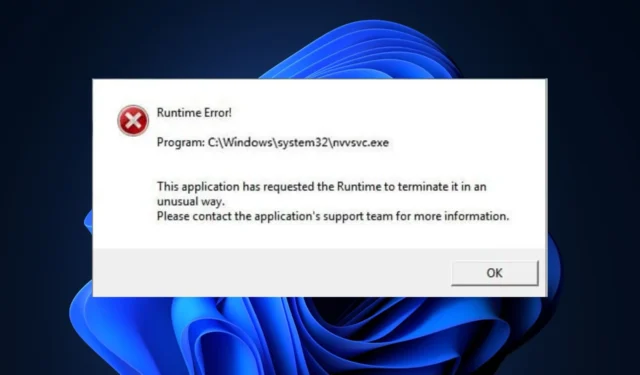 Risolvere l’errore di runtime nvvsvc.exe in Windows