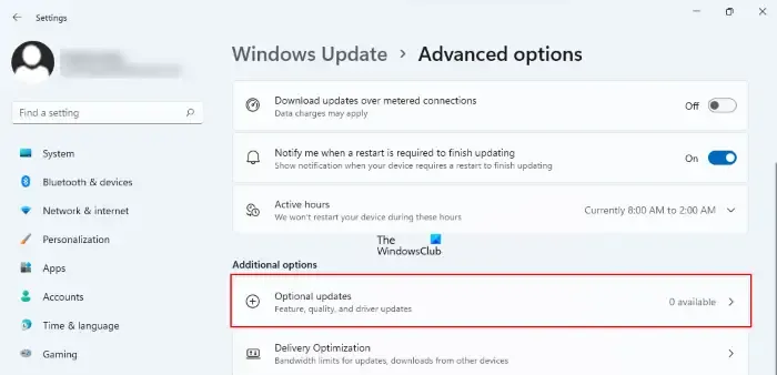 Aggiornamenti facoltativi in ​​Windows 11
