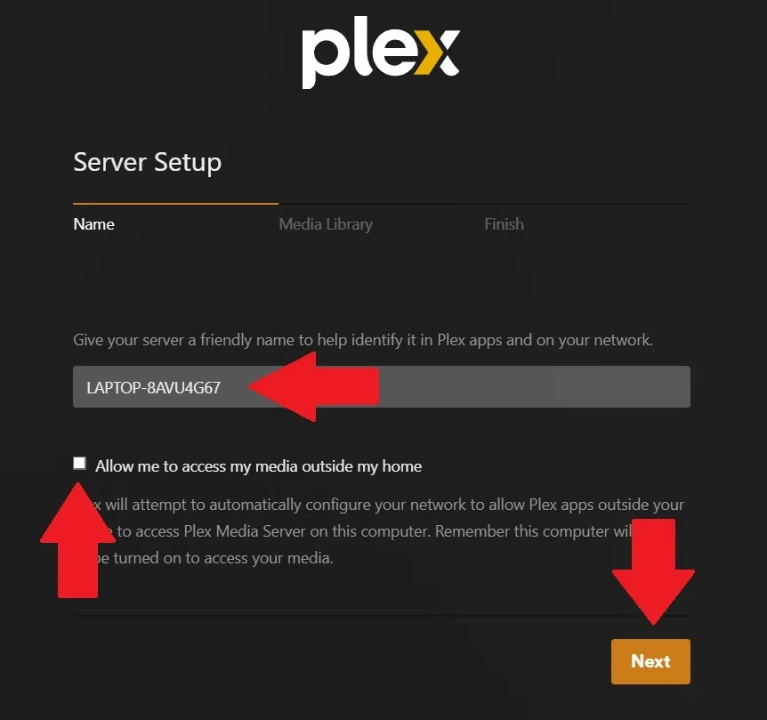 Nome di installazione del server Plex