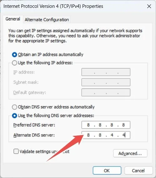 Impostazione del DNS alternativo su 8844