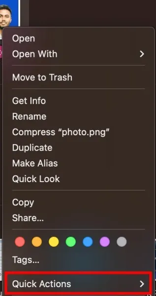 Botão de ação rápida no aplicativo Finder no Mac