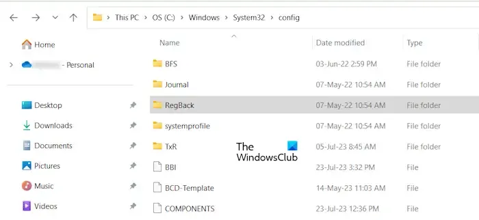 Posizione della cartella RegBack in Windows