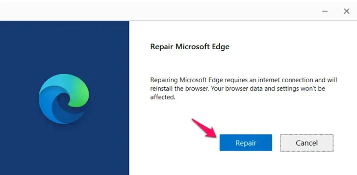 Microsoft Edgeを修復する