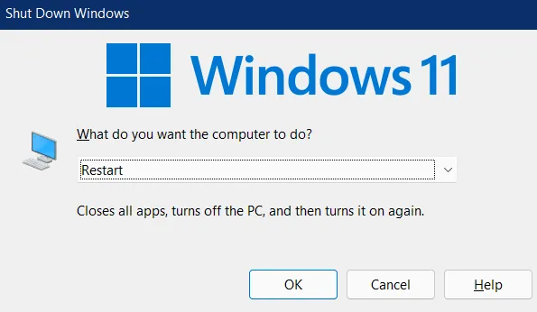 Windows 11を再起動します