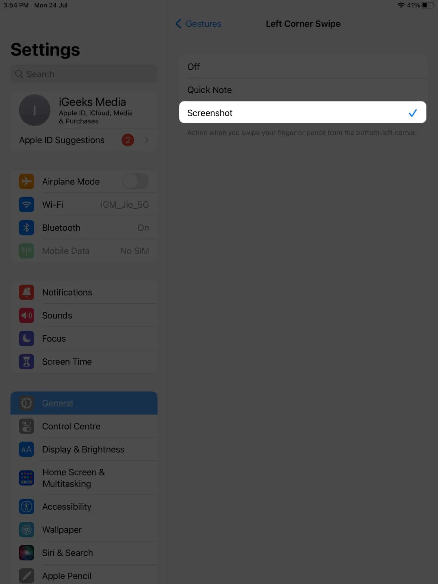 Selecteer Screenshot in gebaren op iPad