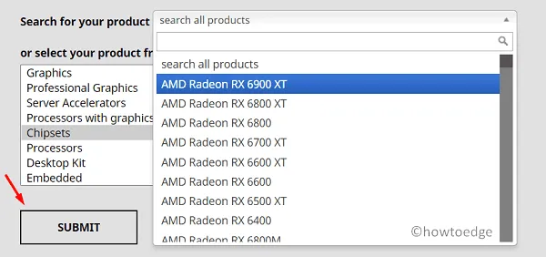 AMD グラフィックス ドライバーを選択してください