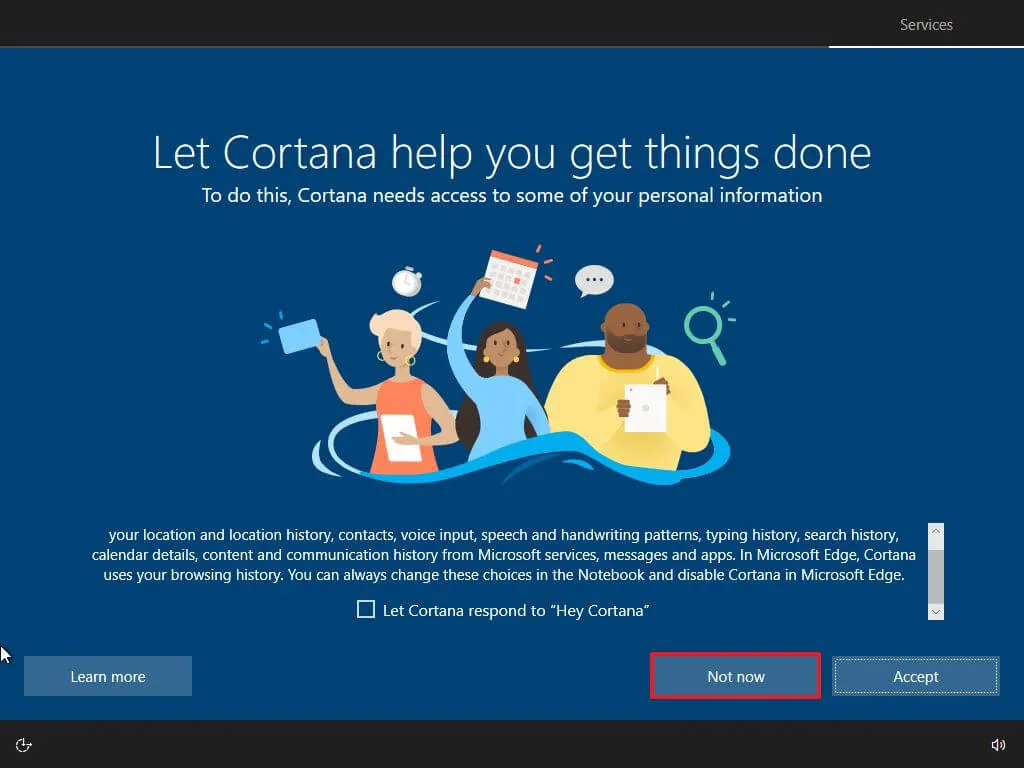 OOBE は Cortana セットアップをスキップします