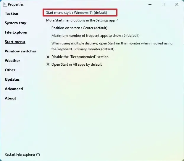 Windows 11 Start-menustijl