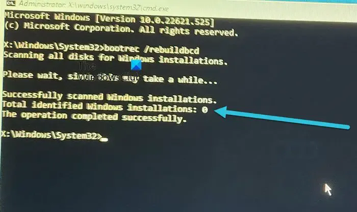Total des installations Windows identifiées 0