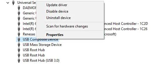 USB-stuurprogramma verwijderen in Apparaatbeheer.
