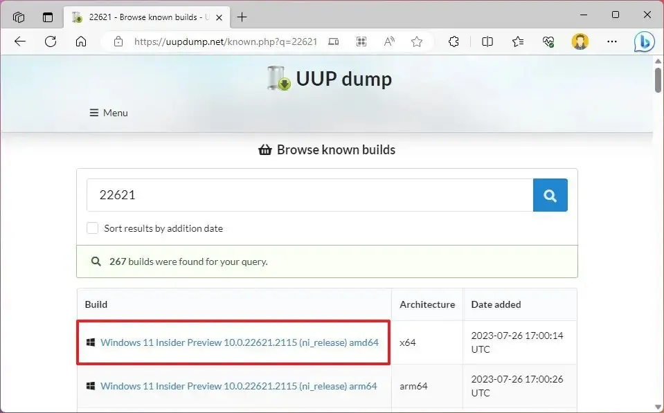 UUP Dump scarica Windows 11 23H2 ISO
