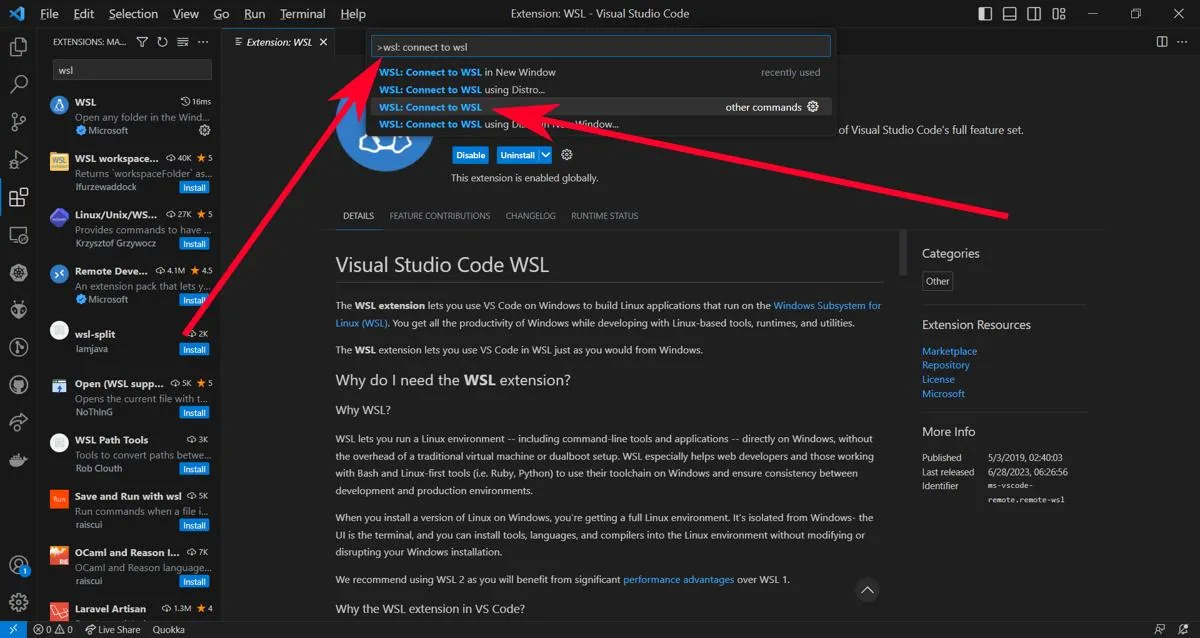 Visual Studio Code는 Wsl에 연결합니다.