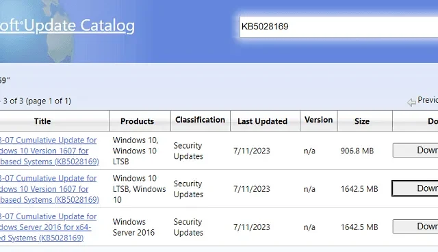 Windows 10 1607 KB5028169 操作系統內部版本 14393.6085