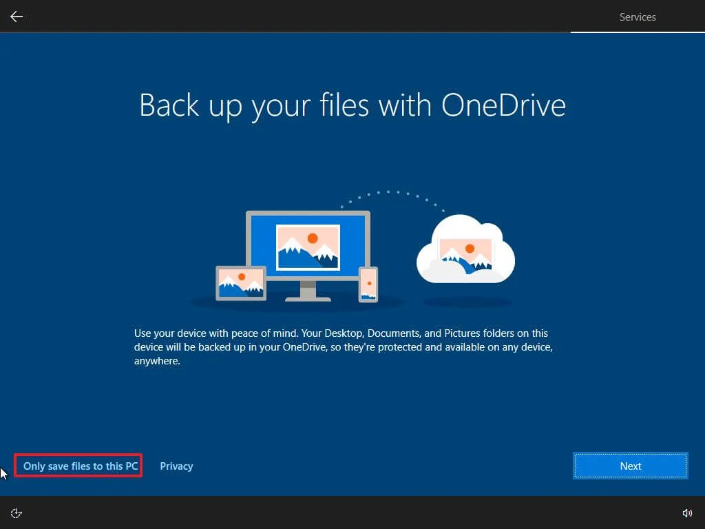 OOBE OneDrive のセットアップ