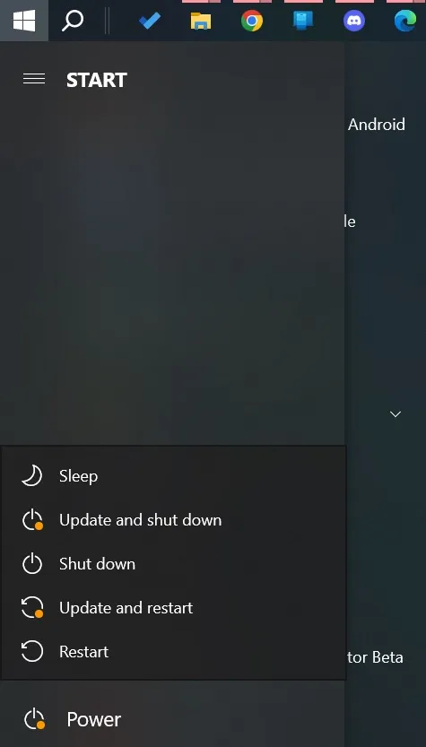 Opções de energia do Windows 10