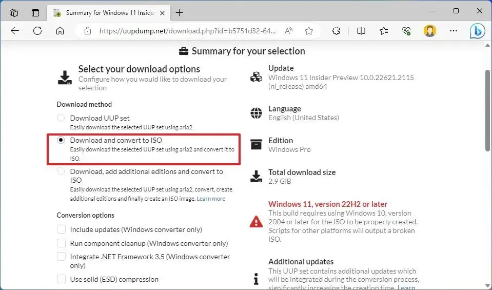 Opzioni di download ISO di Windows 11 23H2