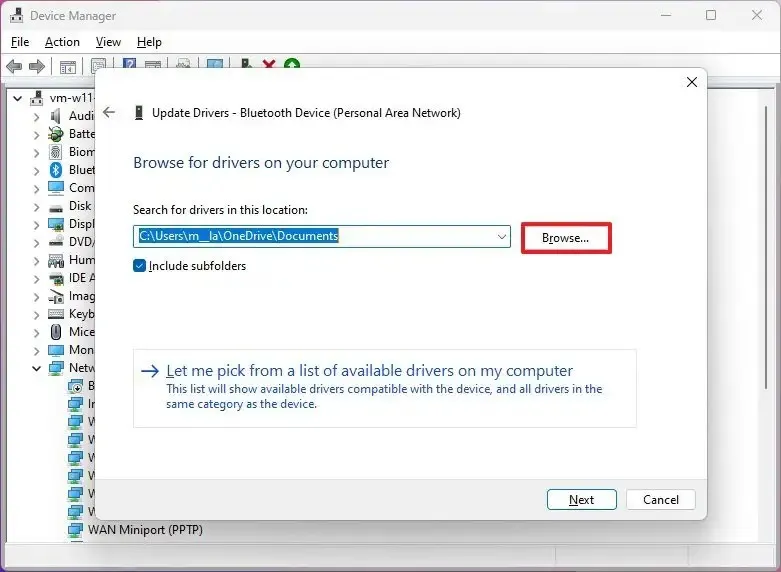 Localização do arquivo de driver ausente do Windows 11