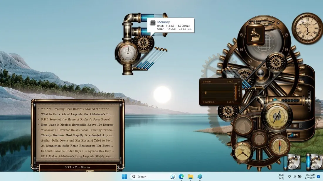 Dock Steampunk simile ad analogico per desktop Windows.