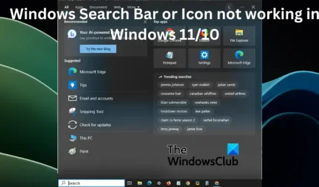 La barre ou l’icône de recherche Windows ne fonctionne pas sous Windows 11/10