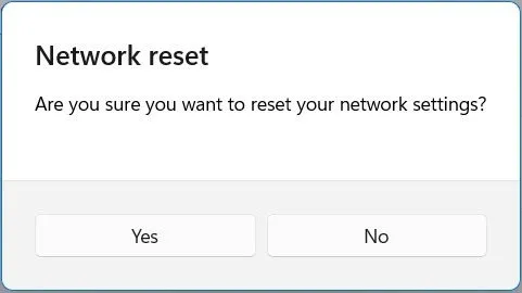 Confirme o pop-up de redefinição de rede.