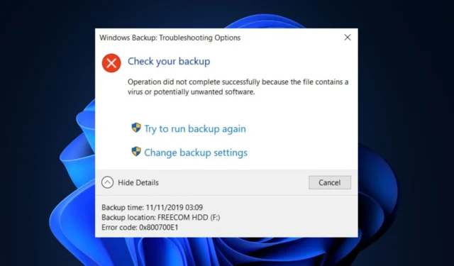 Código de error de Windows 0x800700E1: virus detectado [Fijar]