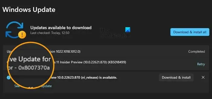 0x8007370a Windows Update-fout