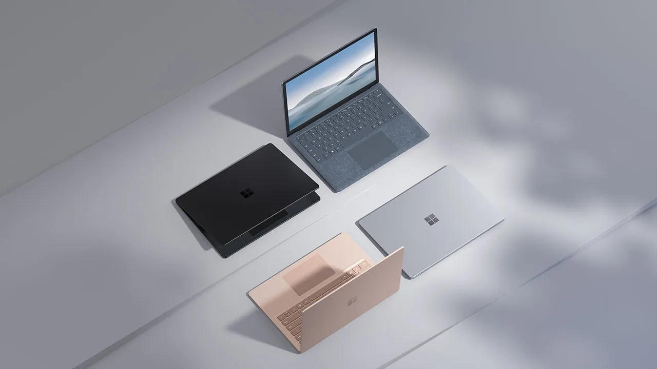 Imagens de imprensa do Surface Laptop 4 mostrando várias cores