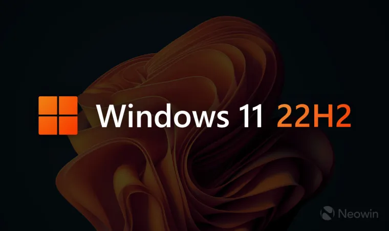カラフルな Windows 11 22H2 ロゴと薄暗い背景を持つ画像
