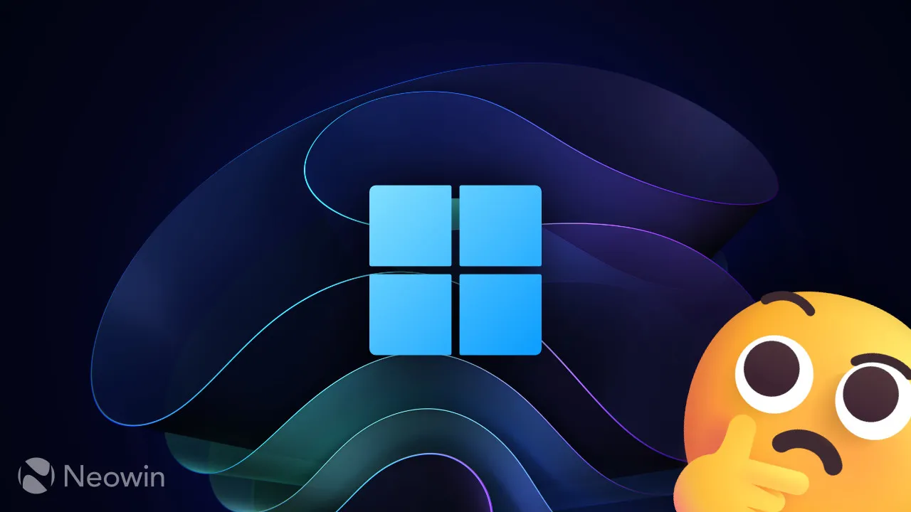 Een Windows 11-logo met een denkende emoji