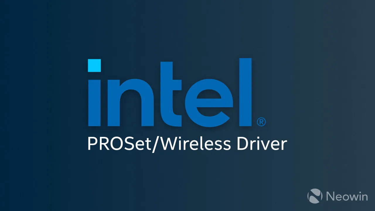 Un logotipo de Intel con un letrero de controlador PROSetWireless debajo