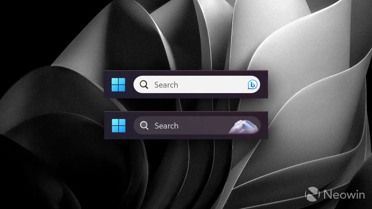 Een screenshot van twee verschillende zoekvakken uit Windows 11