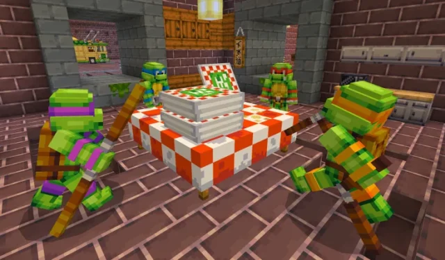 Minecraft の Teenage Mutant Ninja Turtles DLC パックでは、カメとピザのアクションが公開されています