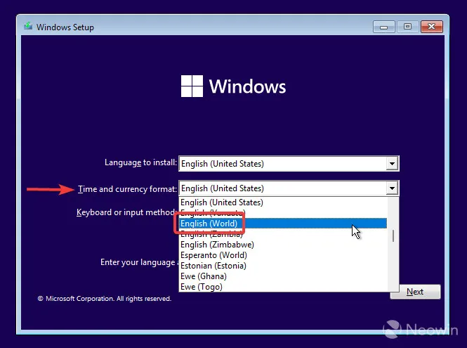 Une capture d'écran de l'écran de configuration de Windows 11s