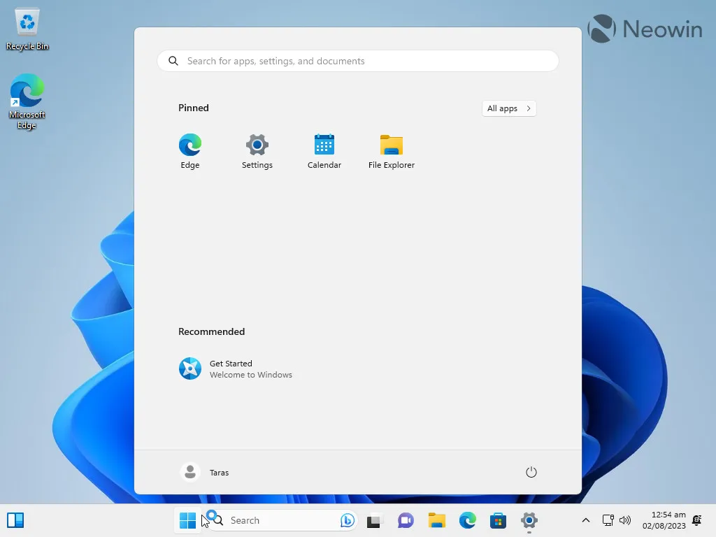 Une capture d'écran d'un menu Démarrer propre de Windows 11 sans applications tierces