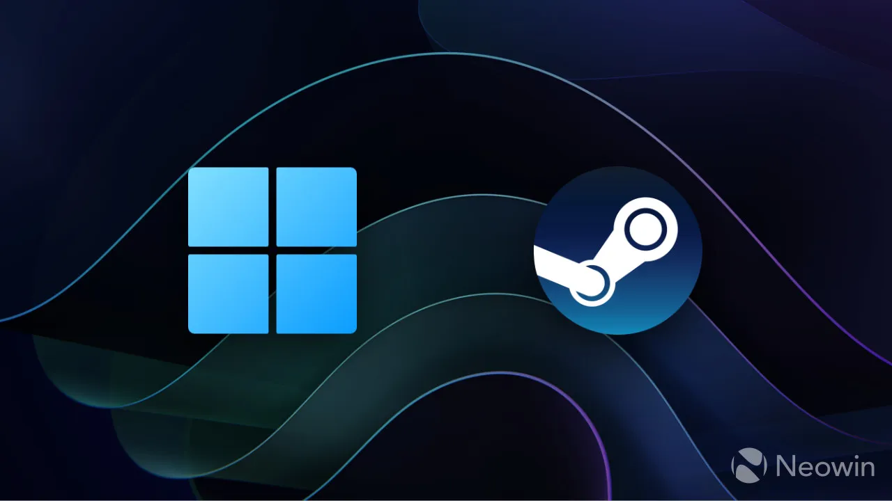 Un logo di Windows 11 accanto a un logo di Steam
