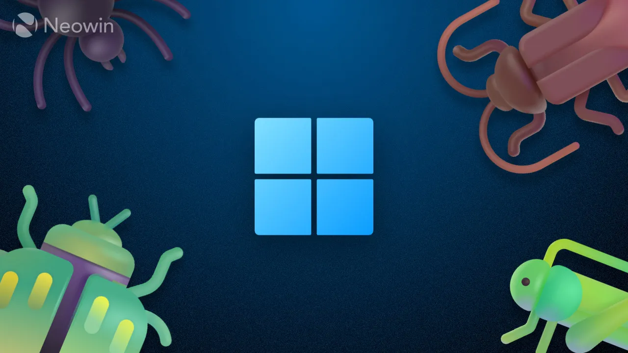 バグに囲まれた Windows 11 のロゴ