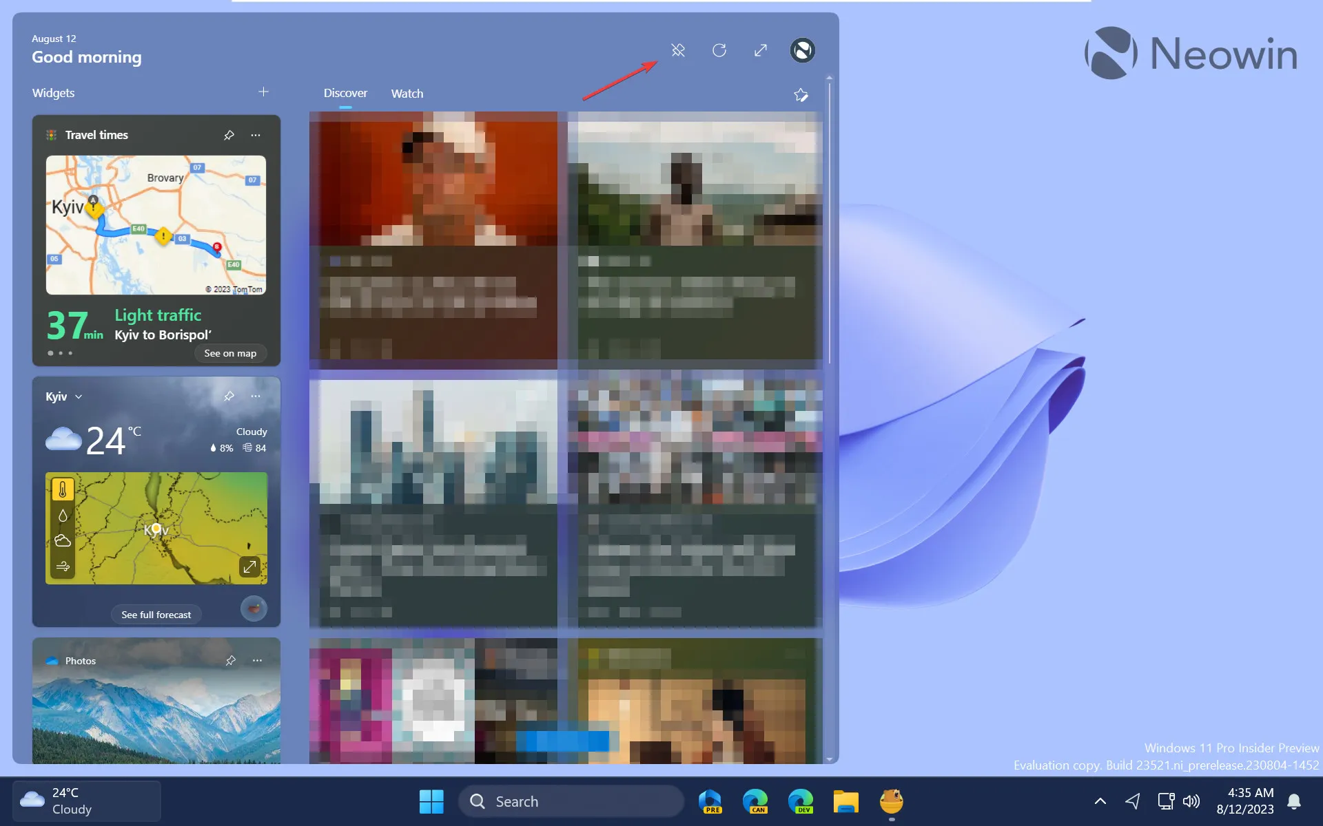 Ein Screenshot des Widget Boards in Windows 11