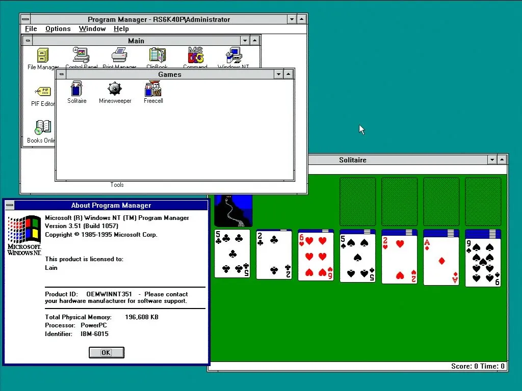 Uma captura de tela do Windows NT 351 rodando em um PowerPC