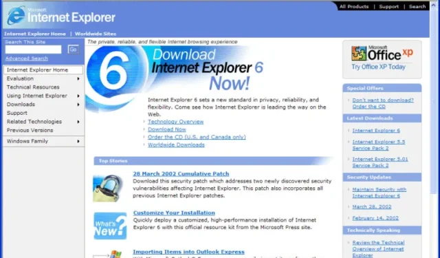 Uma rápida retrospectiva do Microsoft Internet Explorer 6.0, lançado há 22 anos esta semana