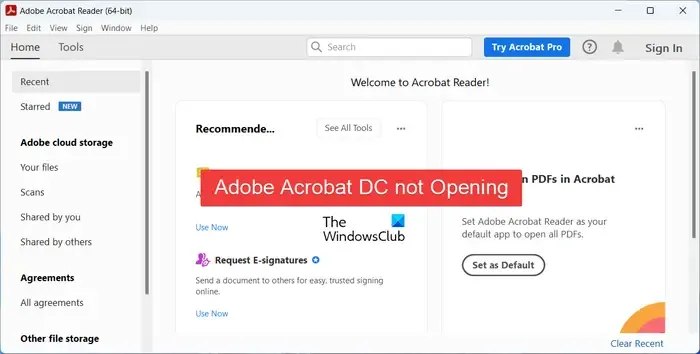 Adobe Acrobat DC não abre