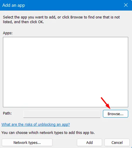 Adicionar um aplicativo por meio do Firewall do Windows Defender - Erro do OneDrive 0x80070185