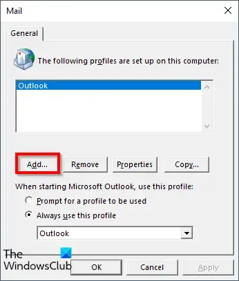 Utwórz nowy profil w Outlooku