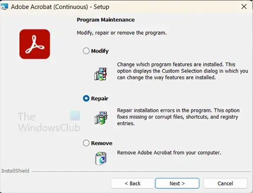 Manutenzione dell'applicazione Adobe Acrobat 2