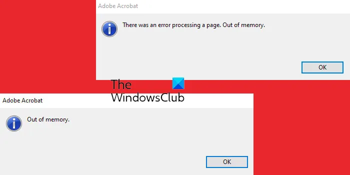 Windows 1110 での Adob​​e Acrobat のメモリ不足エラー