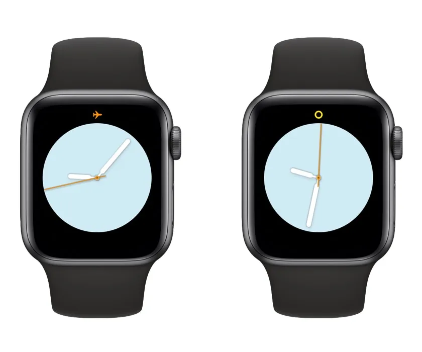 Icone dell'aeroplano e del cerchio giallo su Apple Watch